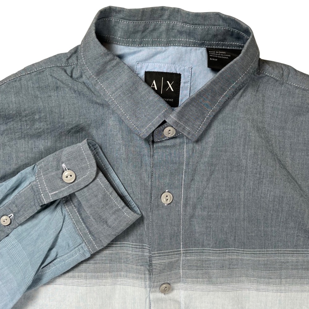 Armani Exchange Button Up Men Small Blue Ombre Slim Fit Long Sleeve Shirt Office